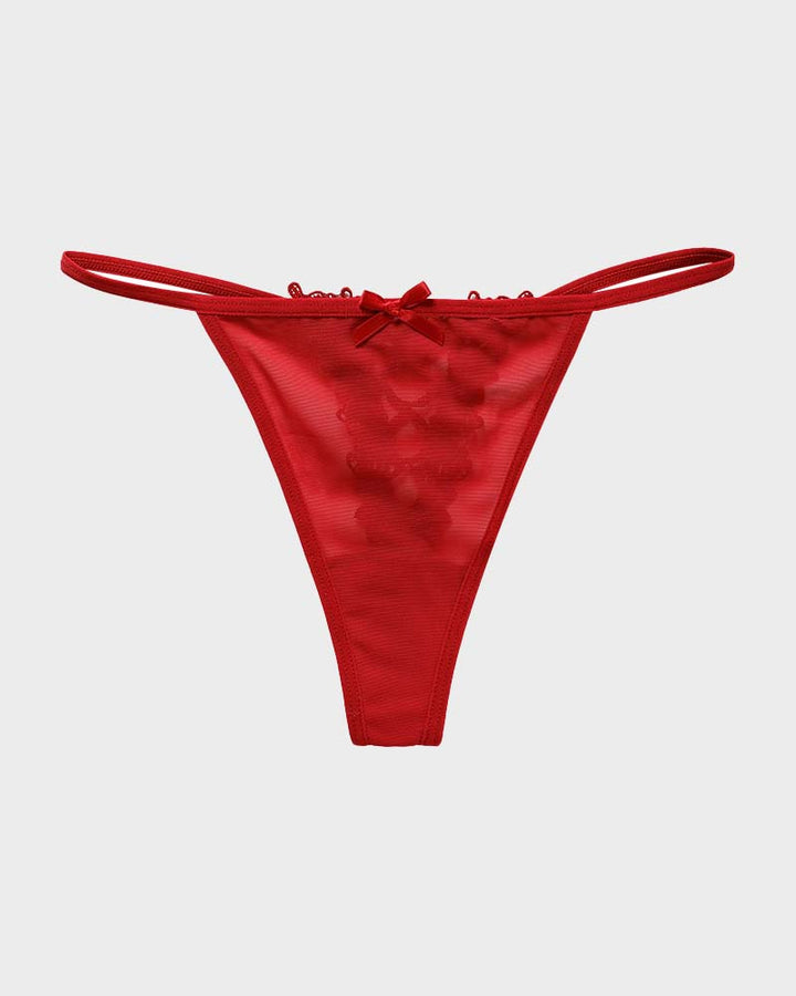 Lace-Trim Mesh V-String Panty