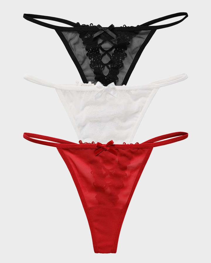Lace-Trim Mesh V-String Panty