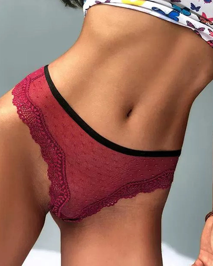 Sexy Polka Dot Lace Cutout See-through Thong