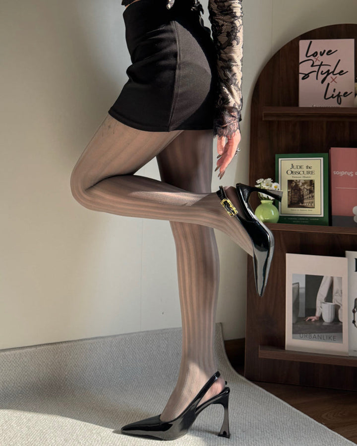 Vintage Sexy Vertical Striped Jacquard Sheer Stockings