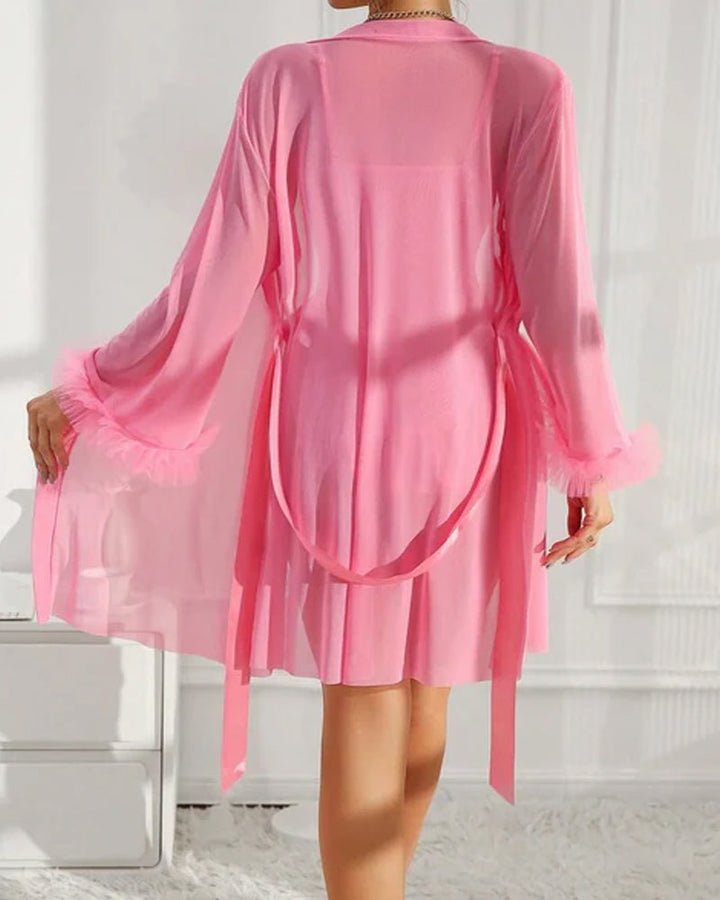 Sexy Lace See-through Mesh Camisole Nightgown and Robe Set