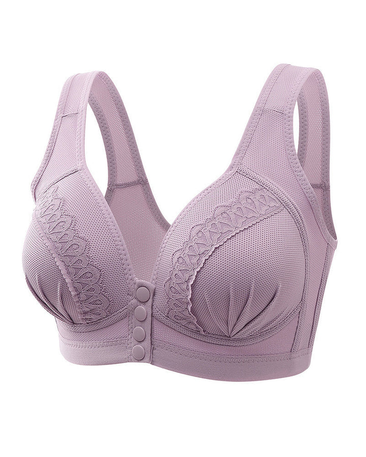 Women's Front-closure Jacquard Lace Breathable Bra