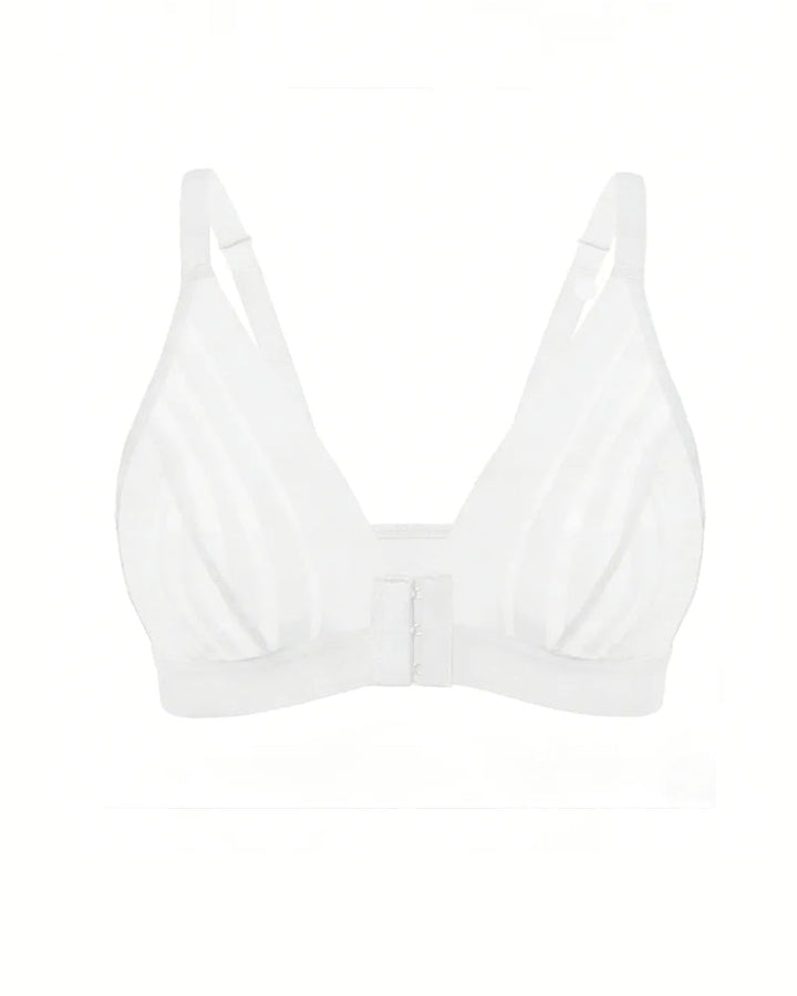 Sexy Deep V-neck Striped Mesh Paneling Front-closure Bra