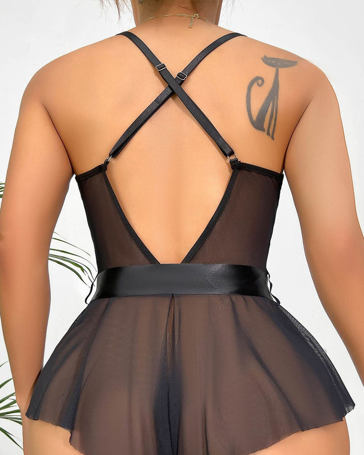 Bow-Tie Lace Backless See-Through Sexy Lingerie