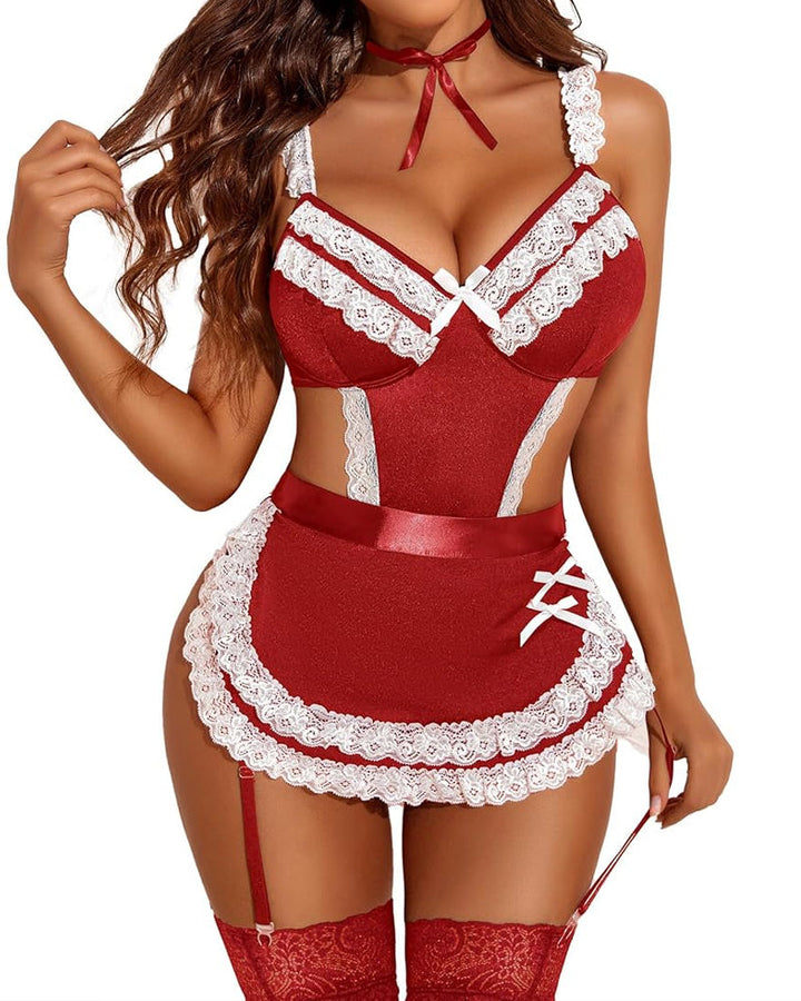 Sexy Hollow Backless Maid Uniform Suit