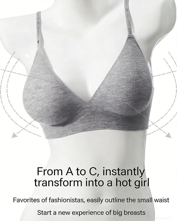 Deep V Seamless Letter Thin Straps Wire-Free Comfort Bra